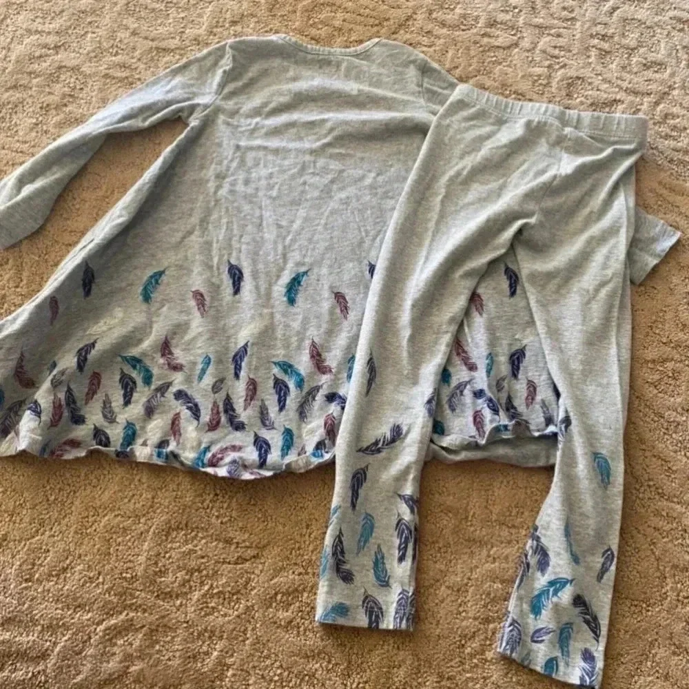 Old navy 5t swingy gray  tunic dress top with matching gray leggings leaf print
